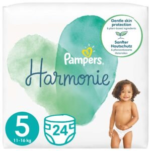 Pampers Harmonie Größe 5, 24 Windeln, 11 kg-16 kg, Essentialpackung, sanfter Hautschutz und pflanzliche Inhaltsstoffe