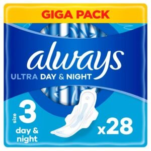 Always Ultra Binden Damen Gr. 3, Day & Night (28 Damenbinden mit Flügeln) Giga Pack, dünn und super saugfähig, geruchsneutralisierend und Auslaufschutz