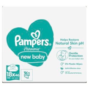 Pampers Harmonie New Baby Feuchttücher 18 Packungen mit jeweils 46 Feuchttüchern = 828 Feuchttücher, die helfen, den natürlichen pH-Wert der Haut wiederherzustellen