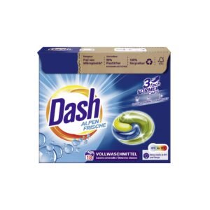 Dash® Alpen Frische 3in1 Vollwaschmittel-Caps I 18 Waschladungen I Kraftvolle Reinigung, Fleckenentfernung & Alpenfrische für weiße Wäsche