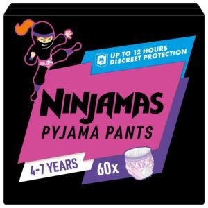 Ninjamas Pyjama Pants Herzen, 60 absorbierende Nachthöschen, 7 Jahre, 17kg-30kg, Auslaufschutz für die ganze Nacht