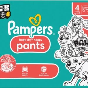 Pampers Baby-Dry Pants Paw Patrol Edition Große 4, 180 Windeln, 9kg-15kg, 360° Passform hilft, Auslaufen zu verhindern
