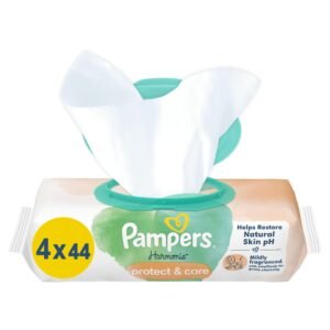 Pampers Harmonie Protect & Care Baby-Feuchttücher 4 Packungen 44 Tücher = 176 Babyfeuchttücher, Helfen Sie dabei, natürliche Hautph, und ein wenig Ringelblume