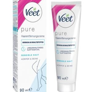Veet Pure Haarentfernungscreme für Körper, Arme & Beine - Enthaarungscreme für sensible Haut - Minimum an Inhaltsstoffen & angenehmer Duft - 90ml