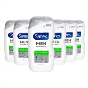 Sanex Men Skin Health Active Fresh Duschgel, 400 ml x 6, trockene Haut, Körperwäsche für Männer, kontrolliert den Körpergeruch für 24 Stunden, spendet Feuchtigkeit - 6-in-1-Vorteile - dermatologisch