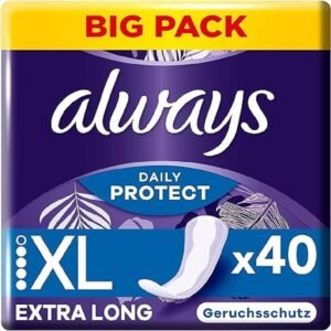 Always Daily Protect Slipeinlagen Damen, Extra Long (40 Binden) Big Pack, geruchsneutralisierend, atmungsaktiv, flexibel