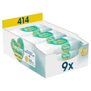 Pampers Harmonie New Baby Feuchttücher 9 Packungen mit jeweils 46 Feuchttüchern = 414 Feuchttücher, die helfen, den natürlichen pH-Wert der Haut wiederherzustellen