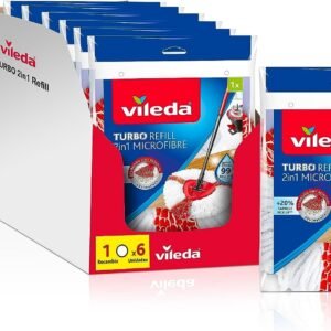 Vileda -2-in-1 Turbo Ersatz; kompatibel mit Allen Vileda Turbo Systemen; 20% zusätzliche Leistung; geeignet für alle Arten von harten Böden; entfernt 99% der Bakterien nur mit Wasser; 6 Stück