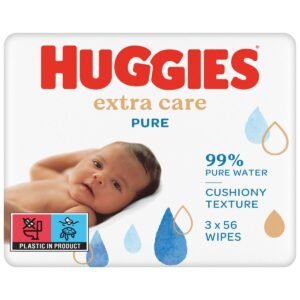 Huggies Pure Extra Care Baby-Feuchttücher, Für den ganzen Körper, 99 % reines Wasser, Parfümfrei, 3 x 56 Tücher, Triopack
