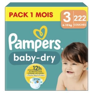 Pampers Baby-Dry Große 3, 222 Windeln, 6kg-10kg, Bis zu 100% Auslaufschutz & Komfort die ganze Nacht