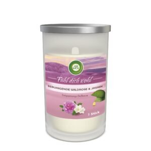 Air Wick Entspannungs-Duftkerze im Glas - Duft: Beruhigende Wildrose & Jasmin - Enthält natürliche ätherische Öle - 1 x Duftkerze in weiß