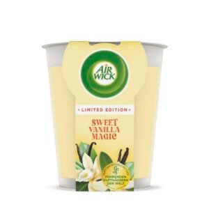 Air Wick Wohlfühl-Duftkerze XL im Glas - Duft: Sweet Vanilla Magic - Bis zu 40 Stunden Brenndauer - Enthält natürliche ätherische Öle - 220 g Duftkerze