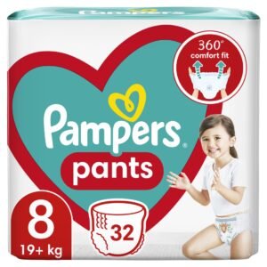 Pampers Pants Windel Große 8 (19+ kg), 32 Stück, Windeln mit Stop- & Protect Anti-Leckage Hinten