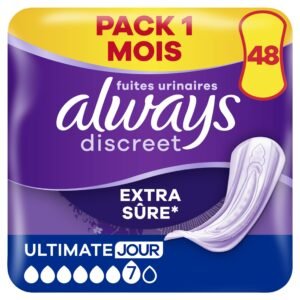 Always Discreet Extra Safe, Inkontinenzeinlagen für Damen, Ultimate Tag, 6 Tropfen, saugfähiger Schutz für schwere Blasenschwäche, 1 Monat, 48 Stück