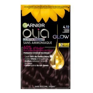 Garnier Olia Glow Permanente Haarfarbe, ohne Ammoniak, mit natürlichen Blütenölen, helles Aschbraun (4.12)