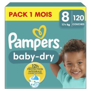 Pampers Baby-Dry Größe 8, 120 Windeln, 17kg+, bis zu 100 Prozent Auslaufschutz und Komfort die ganze Nacht