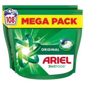 Ariel All-in-1 PODS®, Waschflüssigkeit Waschmittel Kapseln, 108 Waschgänge, Original, hervorragende Fleckenentfernung in 1 Waschgang, brrilliant in kalt & kurz