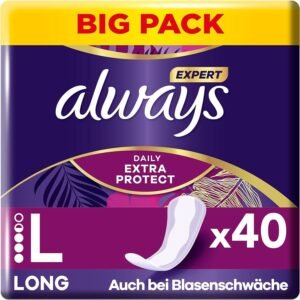 Always Daily Extra Protect Slipeinlagen Damen, Long (40 Binden) Giga Pack, geruchsneutralisierend, atmungsaktiv, flexibel