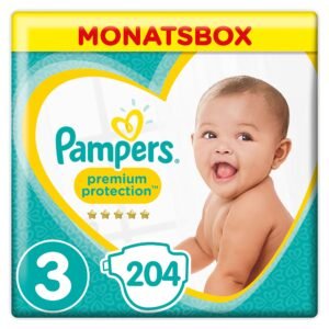 Pampers Premium Protection Windeln, Große 3 Midi (6-10 kg) MonatsBox, 1er Pack (1 x 204 Stück)