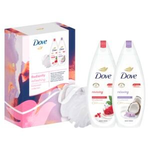 Dove Radiantly Refreshing Body Wash Collection with a luxury shower puff Gift Set perfect gifts for her 2-piece