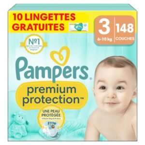 Pampers Premium Protection Größe 3, 148 Windeln, 6  10 kg, doppelter Schutz für Haut und gegen Lecks + 10 Tücher Harmonie Aqua gratis