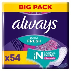 Always Daily Fresh Slipeinlagen Damen, Normal Flexistyle (54 Binden) Big Pack, mit frischem Duft, passend für alle Slipformen, atmungsaktiv, flexibel