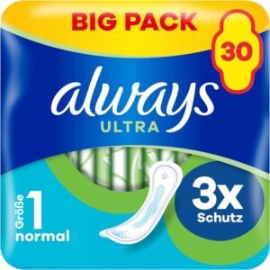 Always Ultra Binden Damen Gr. 1, Normal (30 Damenbinden) Big Pack, dünn und super saugfähig, geruchsneutralisierend und Auslaufschutz