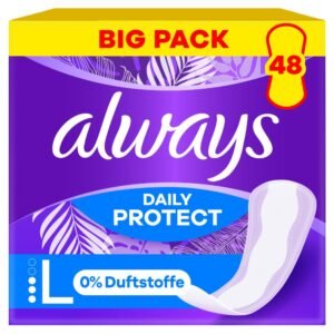 Always Daily Protect Slipeinlagen Damen, Long (48 Binden) Big Pack, ohne Duft, atmungsaktiv, flexibel