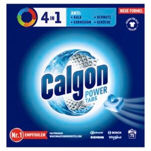 Calgon 4-in-1 Power Tabs - Wasserenthärter gegen Kalkablagerungen, Schmutz, Korrosion in der Waschmaschine und beugt unangenehmen Gerüchen vor - 1 x 75 Tabs