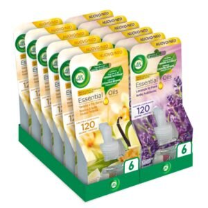 Airwick Nachfüllpackungen für elektrischen Diffusor für ätherische Öle, 12 Nachfüllpackungen für elektrische Raumduft, 6 Vanille und weißer Tee, 6 Lavendelblüte