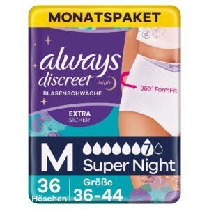 Always Discreet Inkontinenz-Höschen Super Monatspaket bei Blasenschwäche, Große M, 36 Höschen (4 Packungen x 9 Stück)