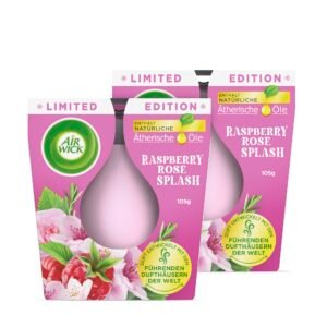 Air Wick Wohlfühl-Duftkerze DUO im Glas  Duft: Raspberry Rose Splash  Enthält natürliche ätherische Öle  Duftkerzenset mit je 2 Kerzen