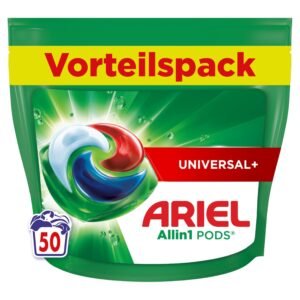 Ariel Waschmittel Pods All-in-1, Flüssigwaschmittel Kapseln 50 Waschladungen, Universal+, Kraftvolle Fleckentfernung ab der 1. Wäsche