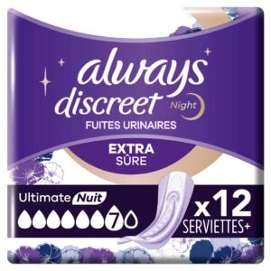 Always Discreet Binden für Blasenschwäche, für Damen, Ultimate Night 12 Stück, extra sicherer und diskreter Schutz