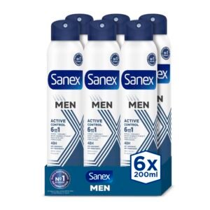 Sanex Men Active Control Deospray für Männer, 6er Pack (6 x 200 ml) 48H Schutz, Anti-Transpirant, Anti-Reizung, 0% Alkohol, Bekämpfung von schlechtem Geruch, langanhaltend
