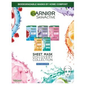 Garnier Tuchmasken-Set, Gesichtsmaske für Gesicht und Augen, Mit Frische- und Feuchtigkeits-Boost für verschiedene Hautbedürfnisse, SkinActive Discovery Collection, 5 Tuchmasken