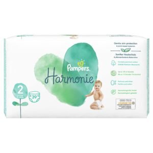 Pampers Harmonie Große 2, 39 Windeln, 4 kg-8 kg, sanfter Hautschutz und pflanzliche Inhaltsstoffe, Essential Pack