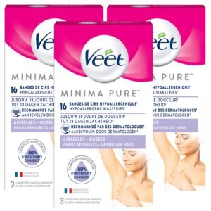 VEET Pure Kaltwachsstreifen, Achseln, empfindliche Haut, empfohlen von Dermatologen, langanhaltende Haarentfernung, 3 x 48 Stück
