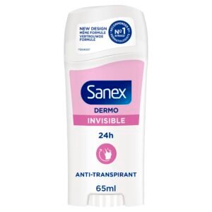 SANEX - Deostick Dermo Invisible - 24 Stunden Frische & Schutz vor Gerüchen - gegen Flecken - Dermatologisch getestet - stellt den natürlichen pH-Wert der Haut wieder her - Stick 65 ml
